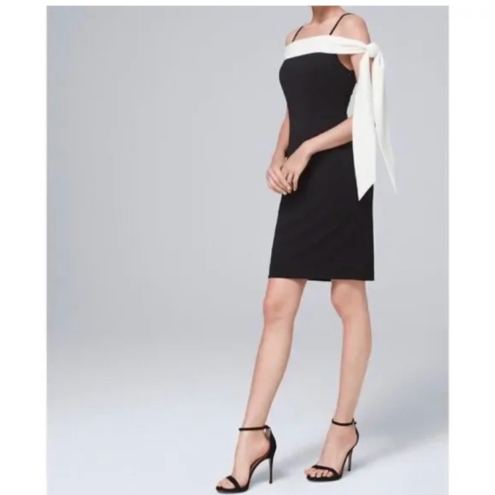 White House Black Market Black and White Off-Shoulder Dress